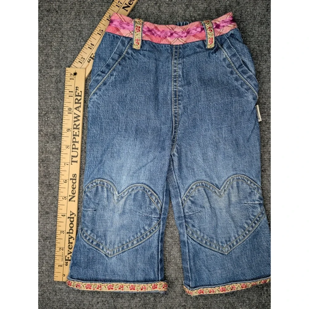 OshKosh Girls Size 12 Months Denim Heart‎ Knee Ribbon Pants Pink